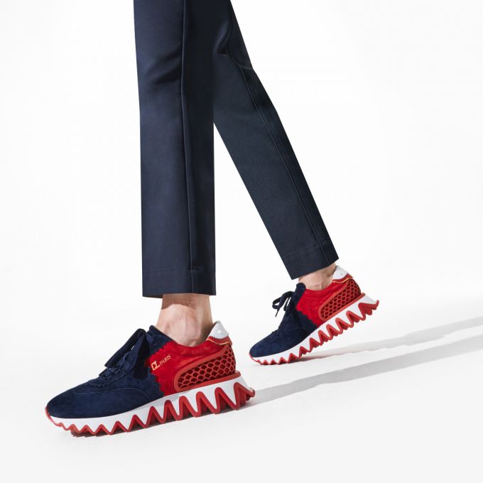 Christian Louboutin Loubishark Version Veau Velours Sneakers Sneakers Herre Dyb Blå Rød | DK-33065