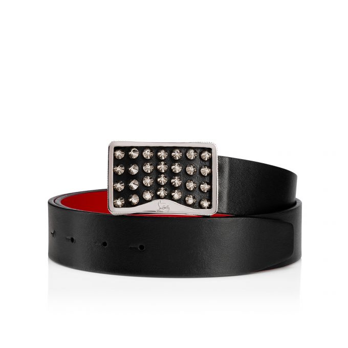 Christian Louboutin Louis Belt 35 Classic Læder Belts Bælter Herre Sort Sølv | DK-73980