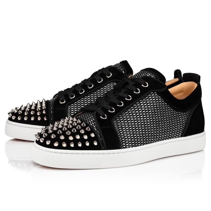 Christian Louboutin Louis Junior Spikes Orlato Bomulds Sneakers Sneakers Herre Sort Sølv | DK-48296