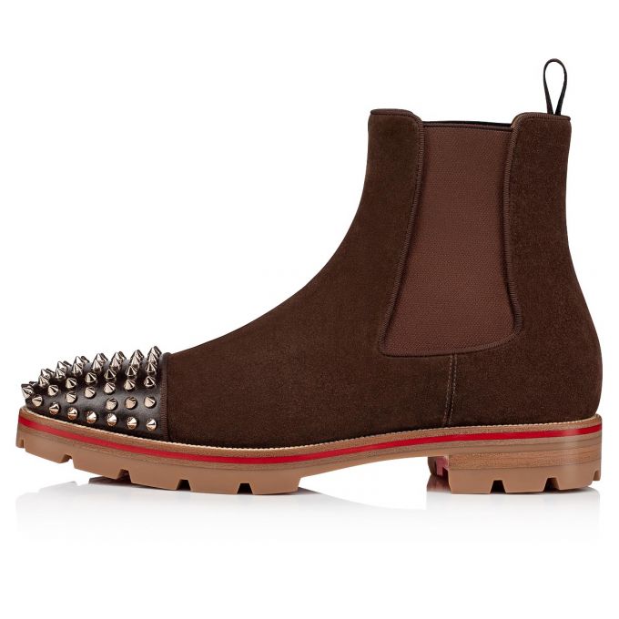 Christian Louboutin Melon Spikes Version Metal Veau Velours Booty Støvler Herre Metal | DK-93120