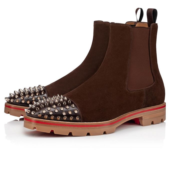 Christian Louboutin Melon Spikes Version Metal Veau Velours Booty Støvler Herre Metal | DK-93120