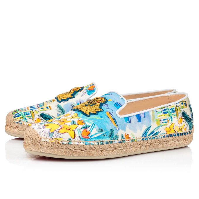 Christian Louboutin Nanou Orlato Crepe Satin/Satin/Lurex Espadrilles Espadrilles Dame Flerfarvede Hvide | DK-51075