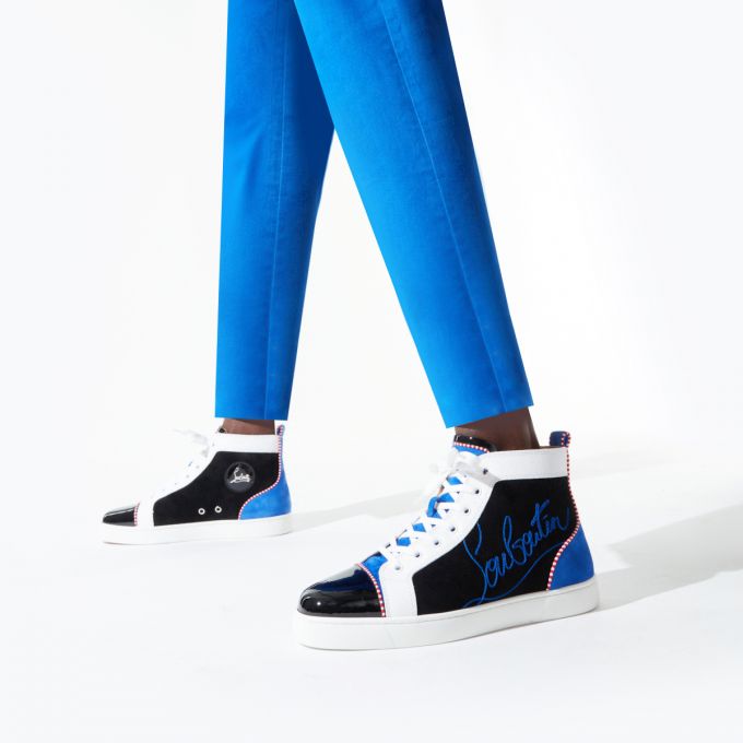 Christian Louboutin Navy Louis 000 Version Veau Velours Sneakers Sneakers Herre Sort Blå | DK-28197