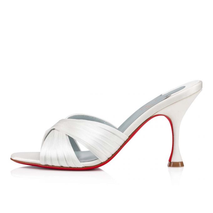 Christian Louboutin Nicol Is Back 85 Crepe Satin/Satin/Lurex Mules Mules Dame Hvide Blå | DK-37260