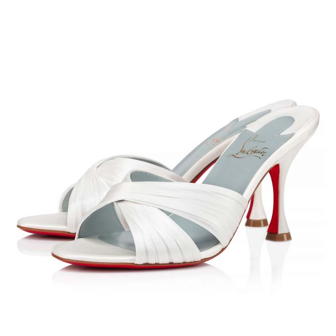 Christian Louboutin Nicol Is Back 85 Crepe Satin/Satin/Lurex Mules Mules Dame Hvide Blå | DK-37260