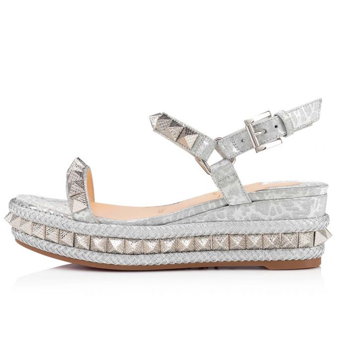 Christian Louboutin Pyraclou 60 Version Specchio/Laminato Espadrilles Espadrilles Dame Sølv | DK-96219