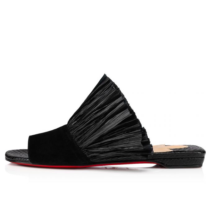 Christian Louboutin Rafinani Veau Velours Sandals Sandaler Dame Sort | DK-10943