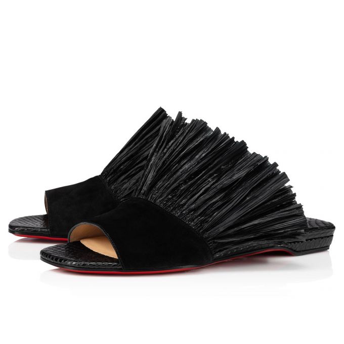 Christian Louboutin Rafinani Veau Velours Sandals Sandaler Dame Sort | DK-10943