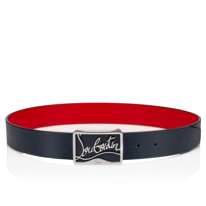 Christian Louboutin Ricky Belt 35 Classic Læder Belts Bælter Herre Mørkeblå Sølv | DK-39865