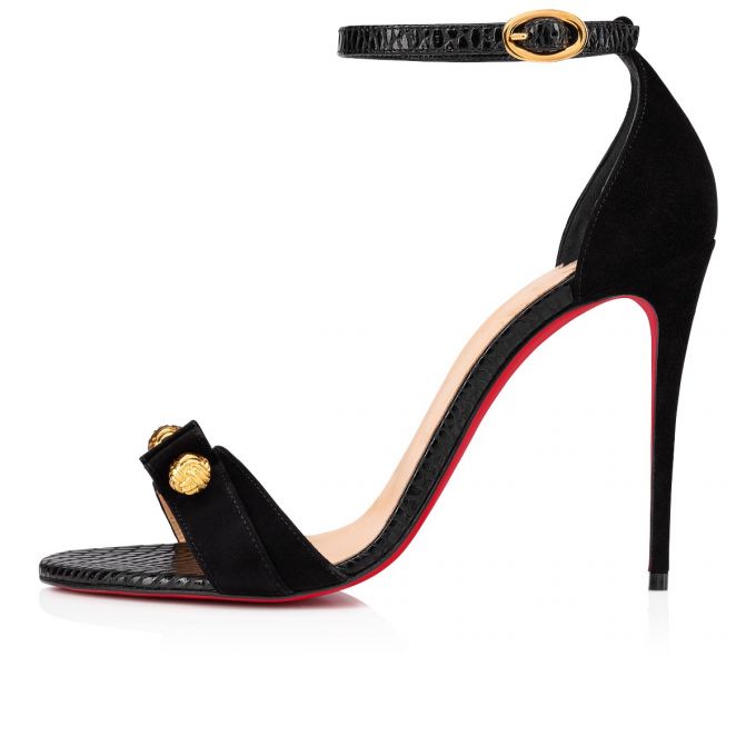 Christian Louboutin Stanisandal 100 Veau Velours Sandals Sandaler Dame Sort | DK-33852