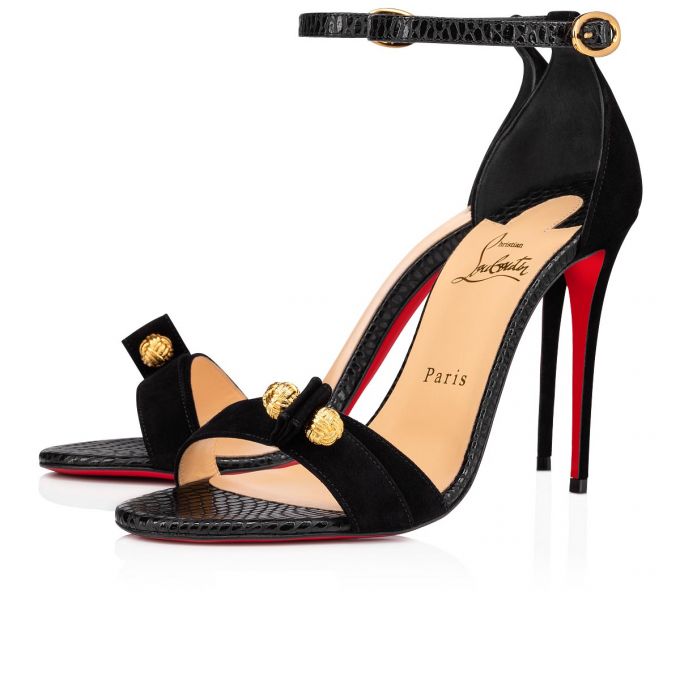 Christian Louboutin Stanisandal 100 Veau Velours Sandals Sandaler Dame Sort | DK-33852