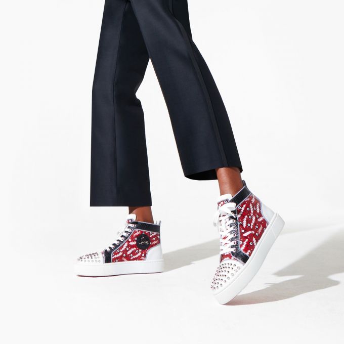 Christian Louboutin Super Lou Spikes Orlato Version Creative Fabric Sneakers Sneakers Dame Rød | DK-55861