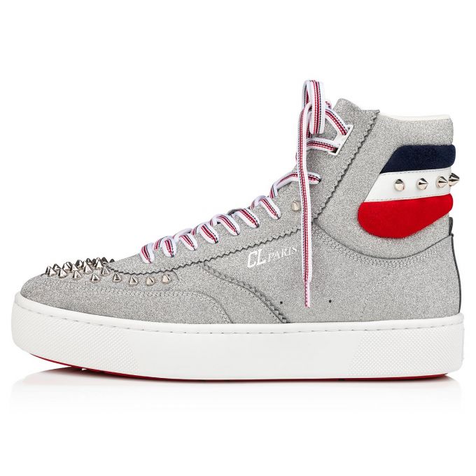 Christian Louboutin Top Rui Spikes Creative Læder Sneakers Sneakers Herre Sølv | DK-97584