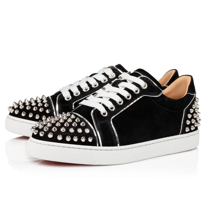 Christian Louboutin Vieira 2 Veau Velours Sneakers Sneakers Dame Sort Sølv | DK-02392