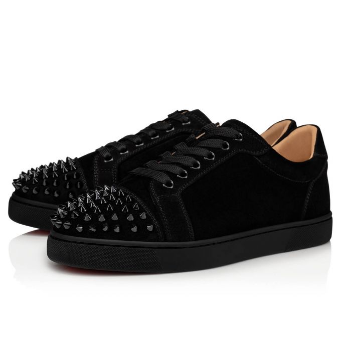 Christian Louboutin Vieira Spikes 000 Veau Velours Sneakers Sneakers Dame Sort | DK-74280