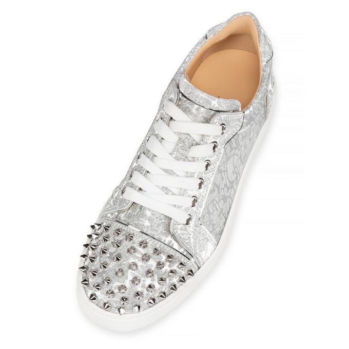 Christian Louboutin Vieira Spikes Specchio/Laminato Sneakers Sneakers Dame Sølv | DK-83918