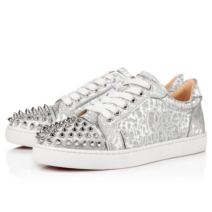 Christian Louboutin Vieira Spikes Specchio/Laminato Sneakers Sneakers Dame Sølv | DK-83918