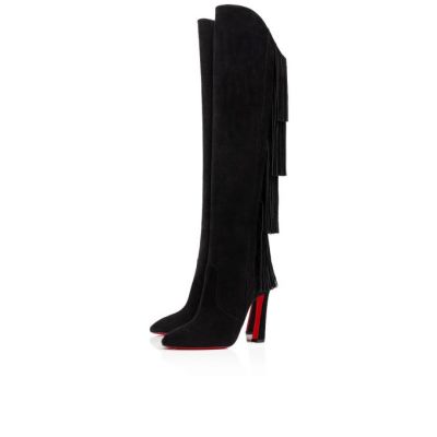 Christian Louboutin Boot Lionne 100 Veau Velours Boots Støvler Dame Sort | DK-43868