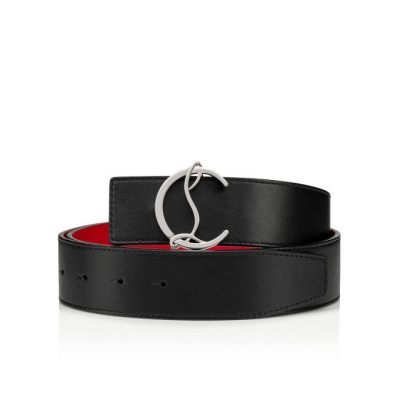 Christian Louboutin Cl Logo Belt 40 Classic Læder Belts Bælter Herre Sort Rød Sølv | DK-17894