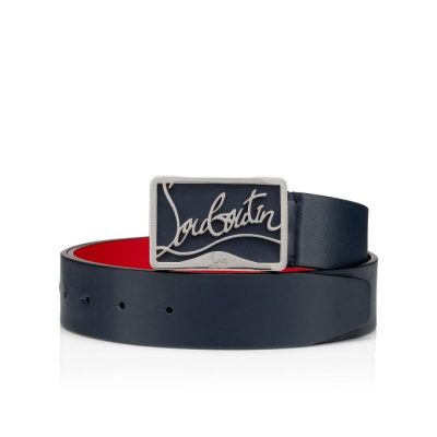 Christian Louboutin Ricky Belt 35 Classic Læder Belts Bælter Herre Mørkeblå Sølv | DK-39865