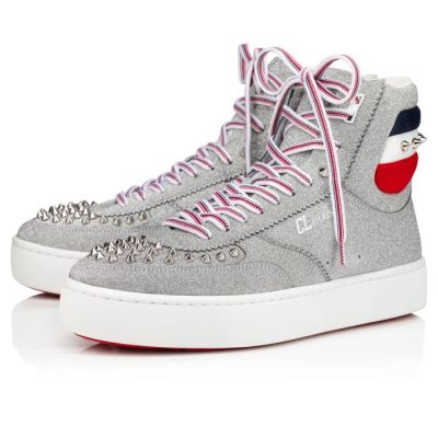 Christian Louboutin Top Rui Spikes Creative Læder Sneakers Sneakers Herre Sølv | DK-97584